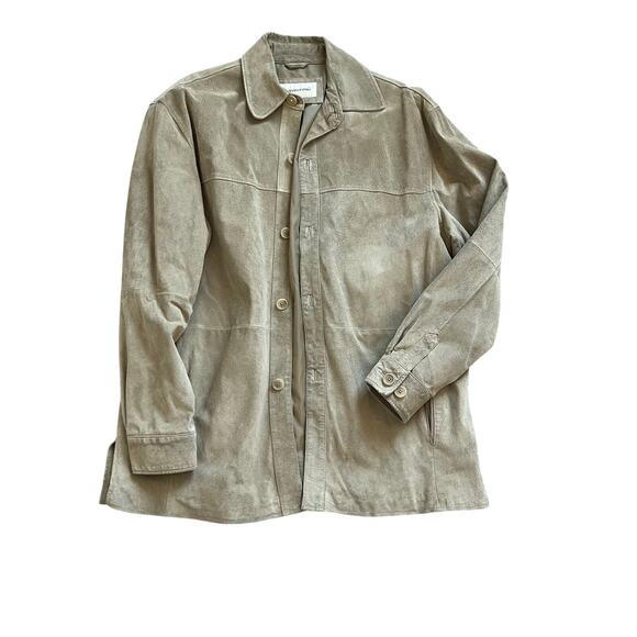 Pronto Uomo XL Suede Jacket Beige Tan Button Front Leather Coat Classic Lined - Picture 1 of 5
